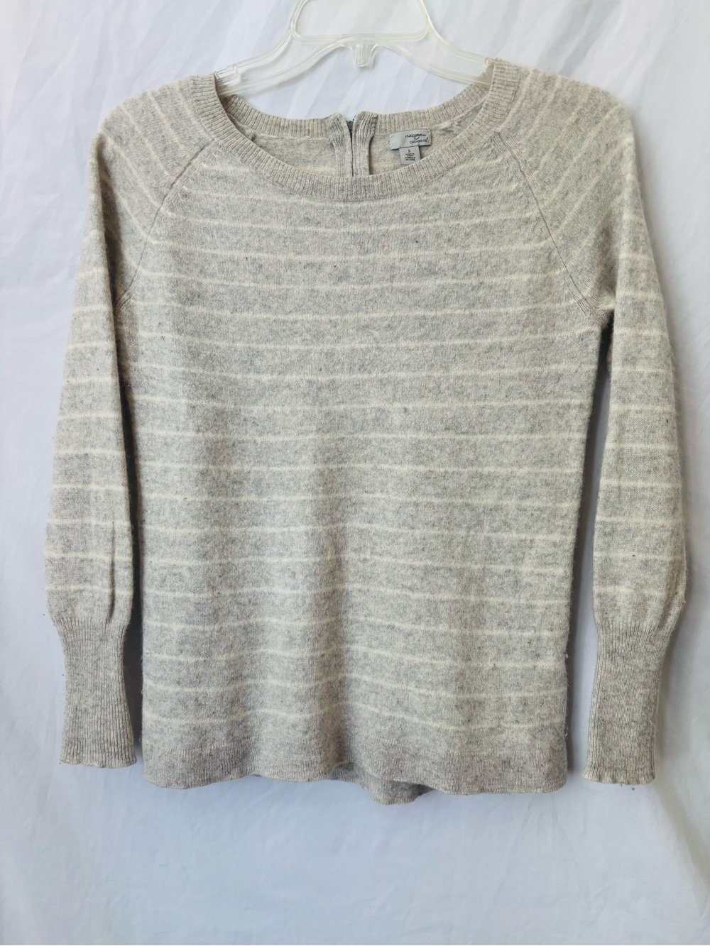 Cashmere Sweater Gray Cream Striped Back Zip Halogen Size S